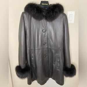 Saga Furs Superior Jacket Black Fox and Rabbit Leather Coat Jacket Medium